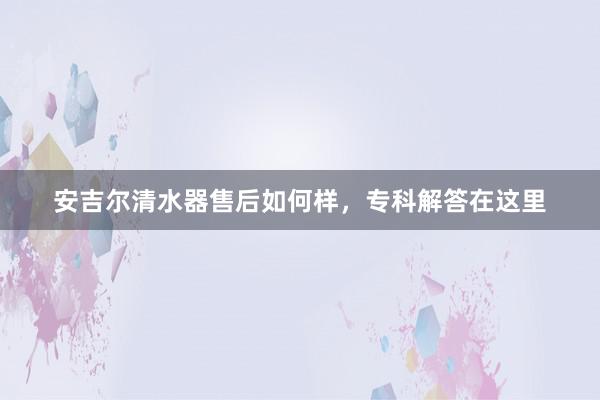 安吉尔清水器售后如何样，专科解答在这里